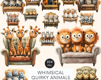 Whimsical Animals Clipart: Funny PNG Images (Digital Download)
