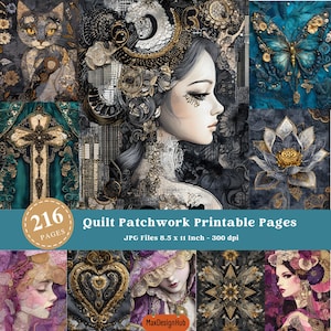 Quilt Patchwork Texture Stoff druckbare Junk Journal Seiten, Quilting Scrapbooking, Patchwork Journaling, Patchwork Papier, Decoupage Papier