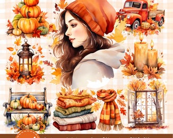Autumn Watercolor Clipart Bundle: 294 Fall PNG Images (Digital Download)