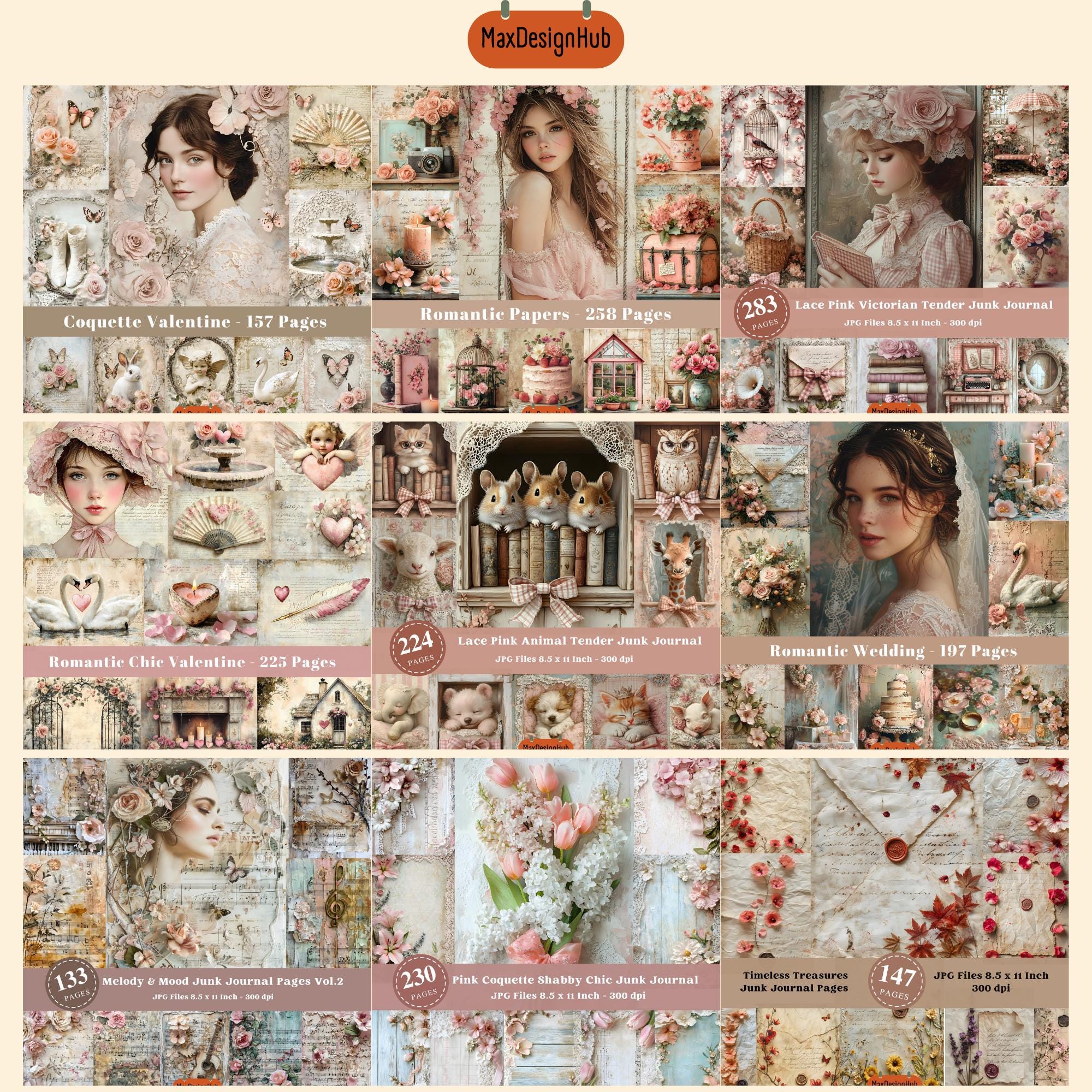 Vintage Wedding Junk Journal Pages: Romantic Scrapbooking (digital
