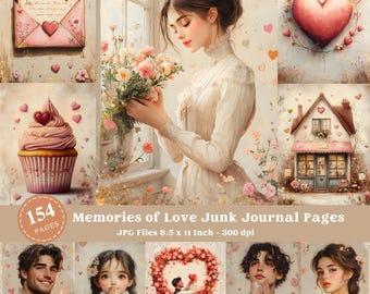 Valentine Junk Journal Seiten: Romantische Ephemera, Scrapbooking (Digitaler Download)