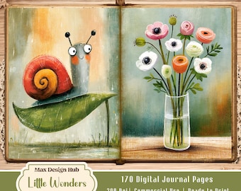 Little Wonders Junk Journal Pages, Whimsical Animal Printable, Storybook Scrapbook Kit, Digital Download
