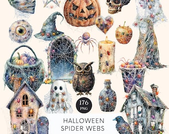 Clipart de teia de aranha para o Halloween: Arquivos PNG (Download digital, Uso comercial)