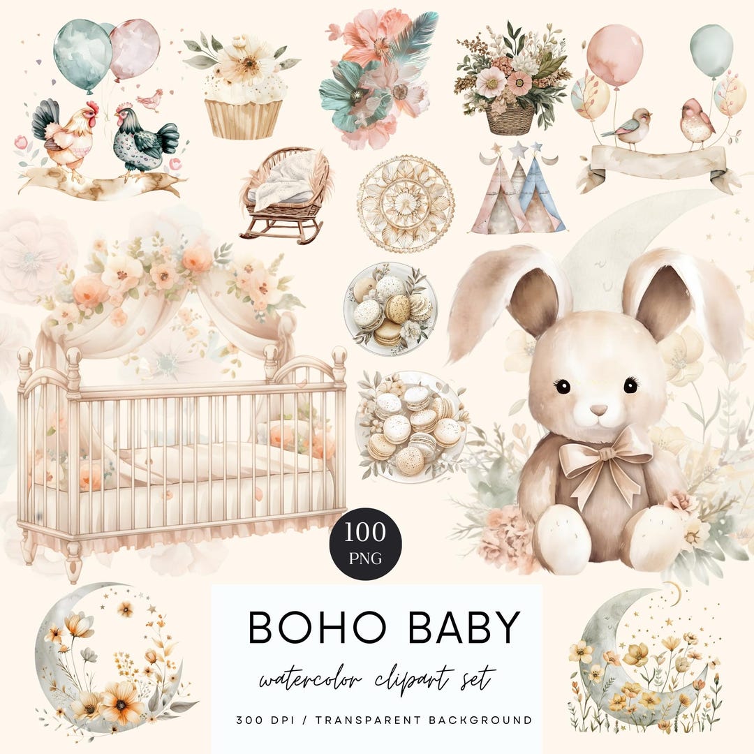 Boho Baby Watercolor Clipart: Nursery Decor PNG (digital Download) - Etsy
