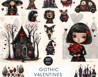 Gothic Valentines Clipart: Spooky Heart & Roses PNG (Digital Download)