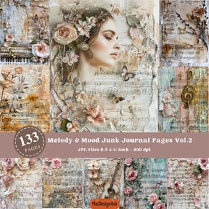 Páginas imprimibles de música, fondo musical, hoja de collage, material efímero, álbumes de recortes, fabricación de tarjetas, material para diario basura, manualidades con notas musicales