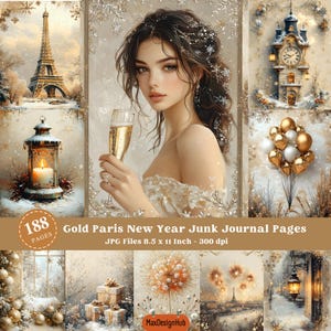 Strona dziennika New Year Paris Junk, New Year Printable, Digital Papers, Digital Collage, Printable Ephemera, Fajerwerki, Okres świąteczny