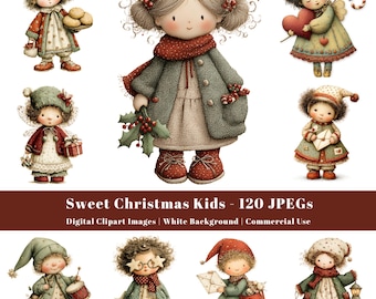 Sweet Christmas Kids Clipart, Vintage Christmas Children, Cozy Winter Characters, Storybook Holiday Images