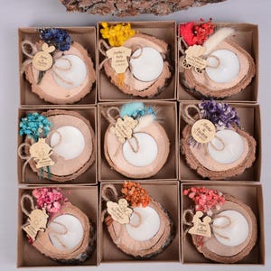50 bomboniere per matrimonio, bomboniere per addio al nubilato, bomboniere con candele in legno personalizzate, candele personalizzate, regali di nozze per gli ospiti, bomboniere per baby shower