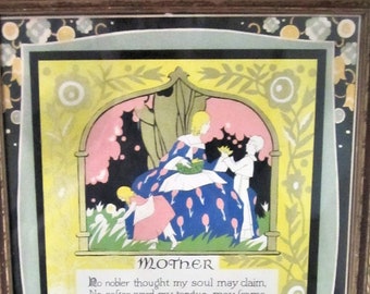 1930s Framed MOTHER MOTTO Picture Poem Deco Art with NRA Sticker