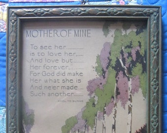 MOTHER OF MINE Framed Motto Poem Reliance P.F. Co. N.Y. & Chicago