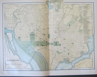 1894 Antique Street Map of WASHINGTON DC Historical Print Lithograph US Capital Capitol