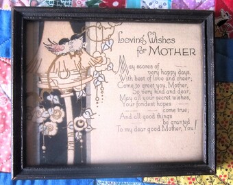 MOTTO GRAPH "Loving Wishes for Mother" Framed Motto Poem The Cincinnati Art Publishing Co.