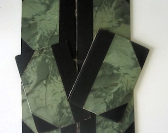 Green Marbled ANTIQUE BOOK BOARDS Three Pairs