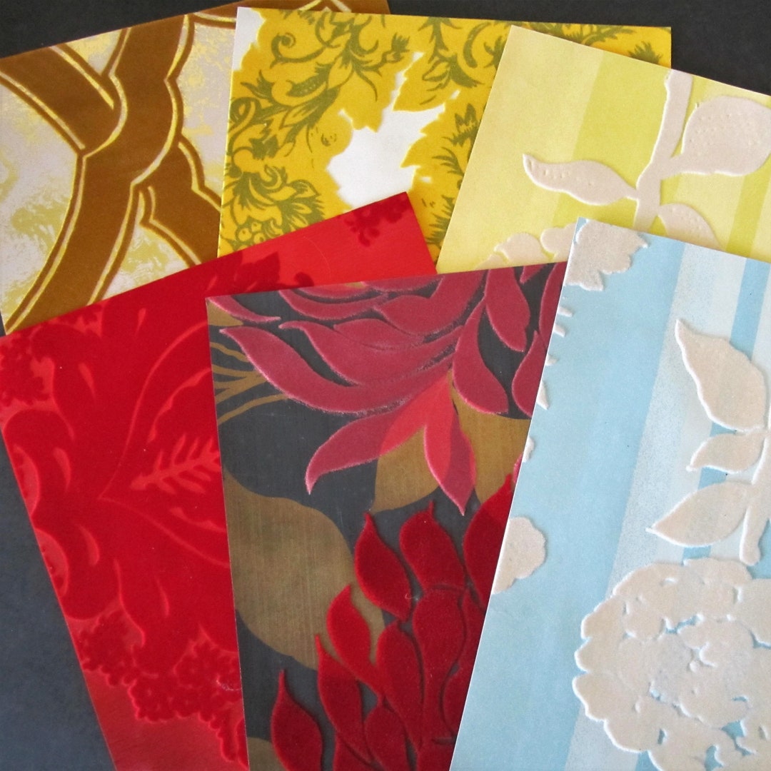 VINTAGE FLOCKED WALLPAPER 6 Sample Sheets 8 X 10 Size Etsy