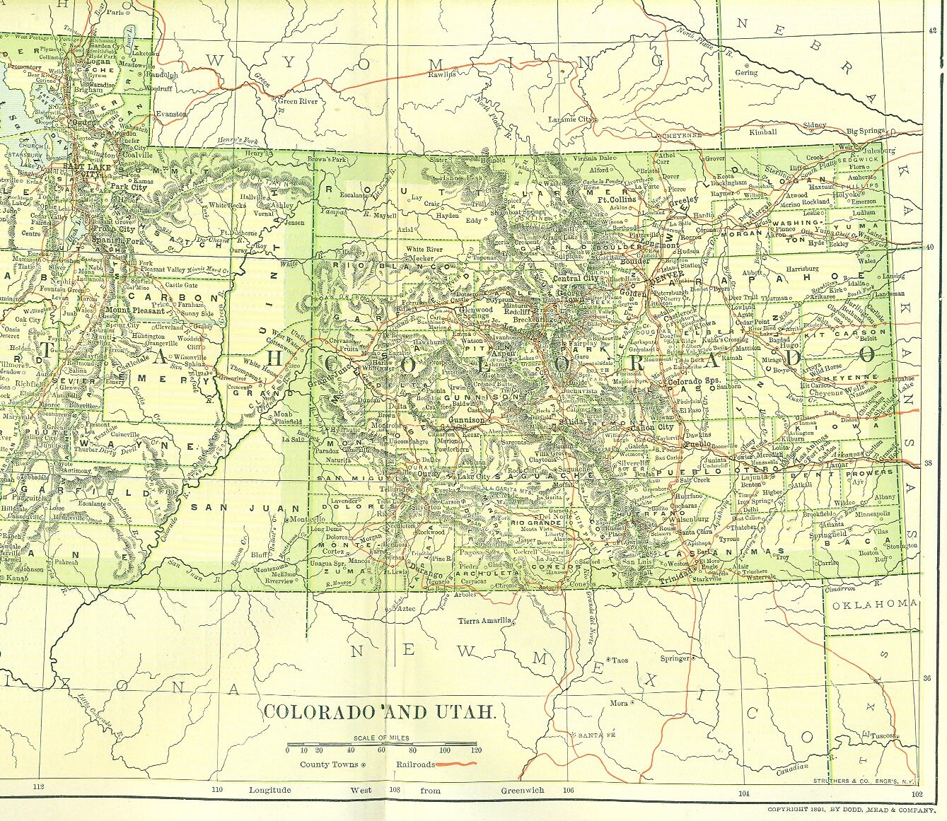 UTAH and COLORADO Map dated 1891 Antique 1890 Census Data Etsy