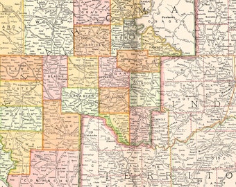 INDIAN TERRITORY OKLAHOMA 1904 Rand McNally Antique Map