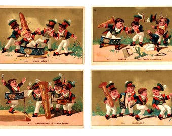 FRENCH TRADE CARDS Chromolithograph Victorian Little Musicians