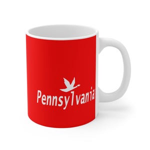 Pennsylvania Wawa Style Mug - White and Red Ceramic Pennsylvania Souvenir Coffee Cup with Goose Logo