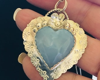 Handmade Sterling and Blue Agate Heart pendant