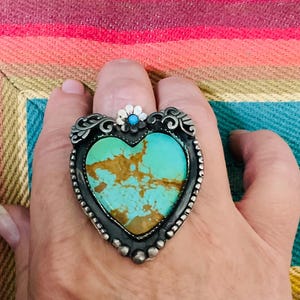 Sterling and Kingmanturquoise Heart Ring Western Southwestern Cowgirl ...