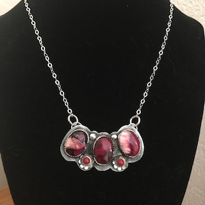 Sterling Silver and Rose Dahlia Cluster Bar Necklace rodeo cowgirl boho western style