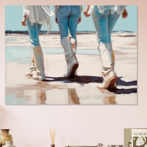 Western cowgirls Art Print, Coastal Cowgirl esthetiek, Country Girl Wall Decor, Girly Home Decor, Cowgirl Boots Ocean Coastal Wall Art Rodeo