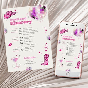 Nashville Junggesellinnenparty Reiseplan Vorlage, Last Rodeo Bachelorette, Western Bachelorette Wochenende, Disso Pink Cowgirl Digital Reiseplan