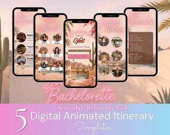 Scottsdale Before the Veil Itinerary Template, Animated Bachelorette Planner, Weekend Trip Itinerary