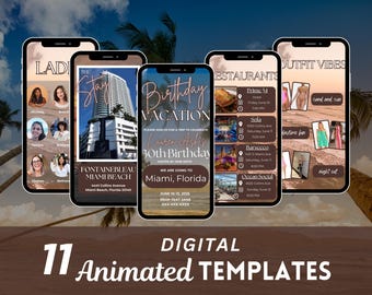 Girls Trip Weekend Itinerary Template, Animated Birthday Weekend Travel Itinerary, Digital Vacation Schedule, Trip Itinerary Birthday Invite
