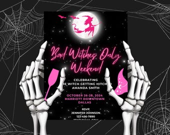 Bad Witches Only Bachelorette Party Invitation Template, Digital Halloween Bach Weekend Invite, Girls Night out Evite, Witches Night Party