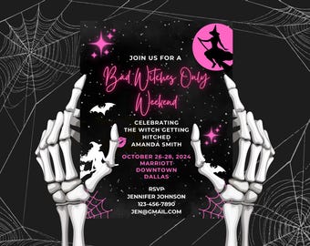 Bad Witches Only Bachelorette Party Invitation Template, Digital Halloween Bach Weekend Invite, Girls Night out Evite, Witches Night Party