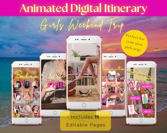 Digital Girls Weekend Trip Itinerary Template, Animated Getaway Travel Itinerary, Vacation Schedule, Birthday Itinerary, Birthday Invitation