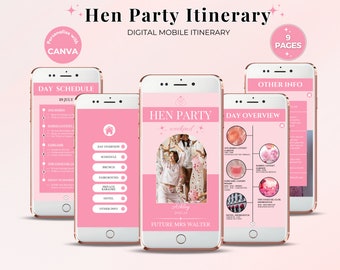 Pink Hen Party Itinerary Template, Customizable Mobile Schedule (Canva Edit)