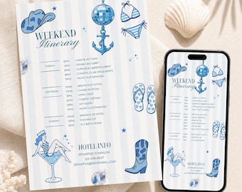 Coastal Cowgirl Bachelorette Itinerary Template, Beach Western Party Weekend Planner
