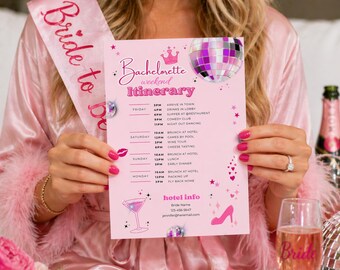 Bridal Pink Weekend Planner, Bachelorette Party Itinerary Canva Template, Editable Girls Trip Schedule