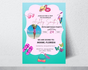 Birthday Girls Vacation Invitation Template, Birthday Trip Invitation, Vacation Schedule Invite, Weekend Getaway Evite, Travel Party Invite