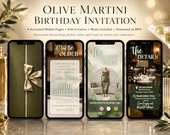 Olive Martini Birthday Invitation, A Tini Bit Older 40th Birthday Invite, Animated Video Evite