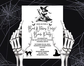 Bad Witches Only Bachelorette Party Invitation Template, Digital Halloween Bach Weekend Invite, Girls Night out Evite, Witches Night Party