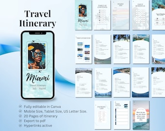 Miami Travel Itinerary Template, Digital Trip Itinerary, Miami Itinerary Trip Organizer, Editable Travel Template, Florida Vacation Planner