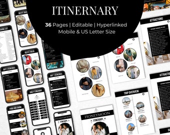 Custom Honeymoon Itinerary Template, Honeymoon Planner, Romantic Getaway Itinerary, Editable Canva Template, Travel itinerary, Packing List