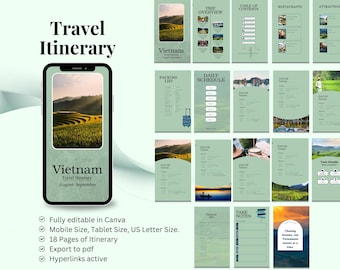 Vietnam Reiseplan Vorlage, Vietnam Tägliche Reiseplan, Bearbeitbare Reise Canva Vorlage Urlaubsplaner Reiseveranstalter Reiseführer