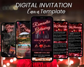 Romantic Getaway Itinerary Template, Date Night Weekend Getaway, Couples Trip Itinerary, Romantic Birthday Invitation, Animated Video Invite