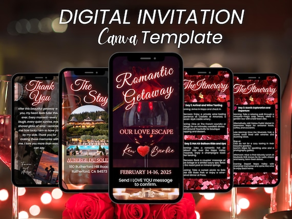 Romantic Getaway Itinerary Template, Date Night Weekend Getaway, Couples Trip Itinerary, Romantic Birthday Invitation, Animated Video Invite