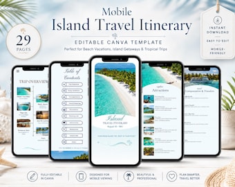 Island Trip Itinerary Template, Mobile Travel Planner for Couples, Families & Groups