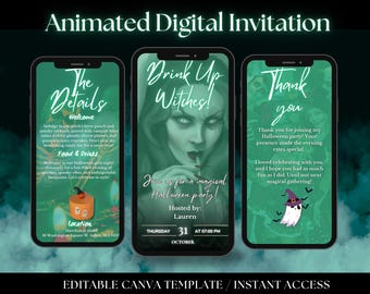 Drink Up Witches Party Invitation, ANIMATED Halloween Party Video Invitation Template, Witch Party Evite, Witches Invite, Spooky Girls Night