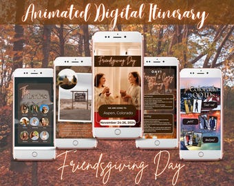 Friendsgiving Itinerary Template, Animated Girls Trip Itinerary, Holiday Vacation Schedule, Aspen Weekend Itinerary, Autumn Travel Itinerary