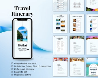 Thailand Itinerary Template, Travel Itinerary, Birthday Trip Organizer Editable Travel Template Trip Itinerary Vacation Planner Travel Plans