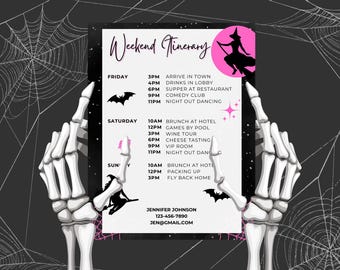 Halloween Bachelorette Party Itinerary Template, Bad Witches Only, Digital Halloween Bach Weekend, Girls Night out Evite Witches Night Party