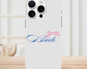 Bride Phone Case, Blue Text Pink Bow, Future Mrs. iPhone Case